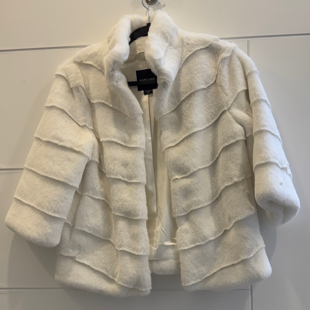 Marciano Elegant Faux Fur White Jacket Super Soft, Party Ready Glam!